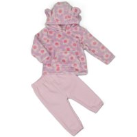 H33568:  Baby Flower Print Hooded Plush Fleece Top & Jog Pant Set (6-24 Months)